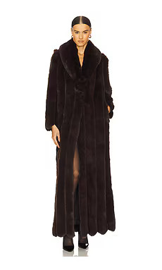 LOBA Luciana Faux Fur Maxi Coat in Chocolate from Revolve.com | Revolve Clothing (Global)