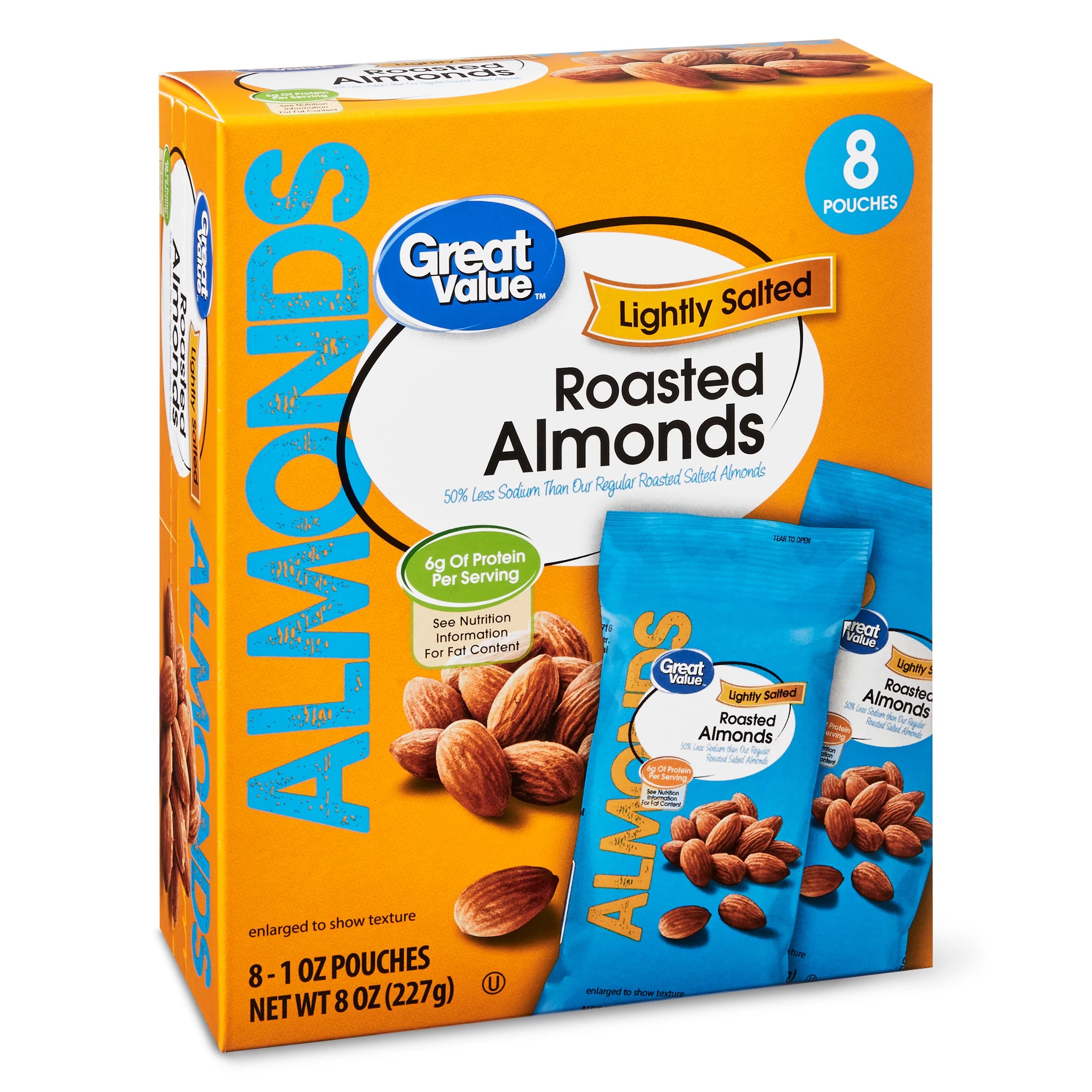 Great Value Lightly Salted Roasted Almonds, 1 oz, 8 Count - Walmart.com | Walmart (US)