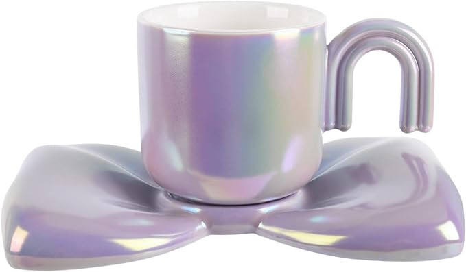 Koythin Ceramic Coffee Mug, Creative Cute Cup with Bowknot Saucer, Novelty Coffee Cup with Comfor... | Amazon (US)