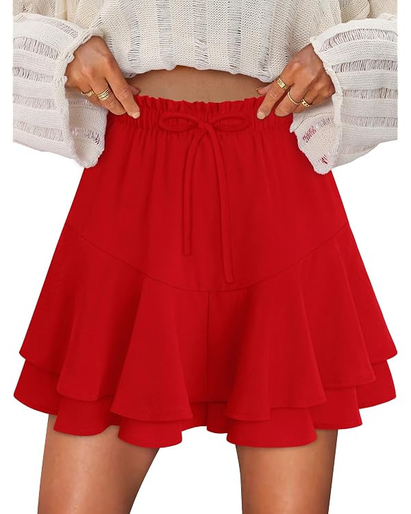 onlypuff Skorts for Woman Ruffle Mini Skirts Flowy Boho Athletic Shorts High Waisted Trendy Outfi... | Amazon (US)