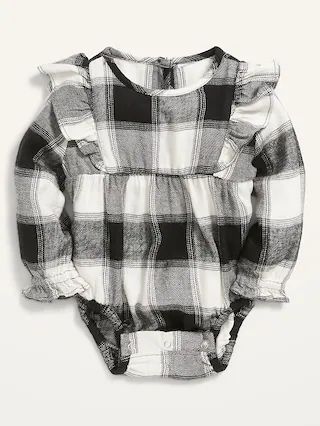 Long-Sleeve Ruffle-Trim Buffalo Plaid Bodysuit for Baby | Old Navy (US)