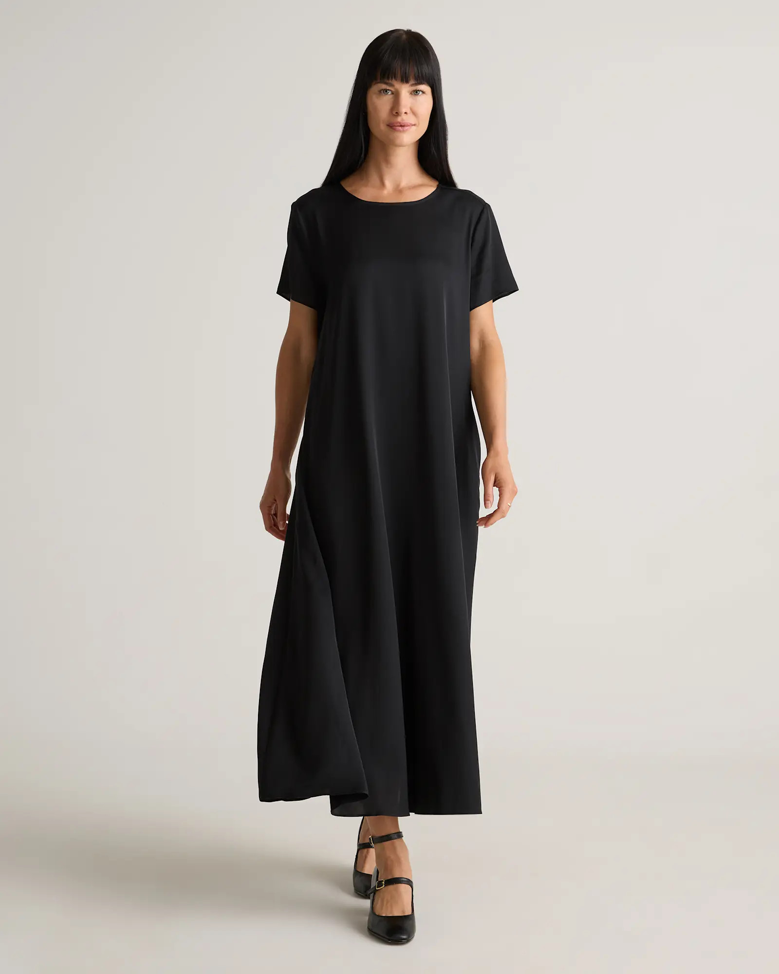 Washable Stretch Silk Voluminous Maxi Dress in Black | Quince