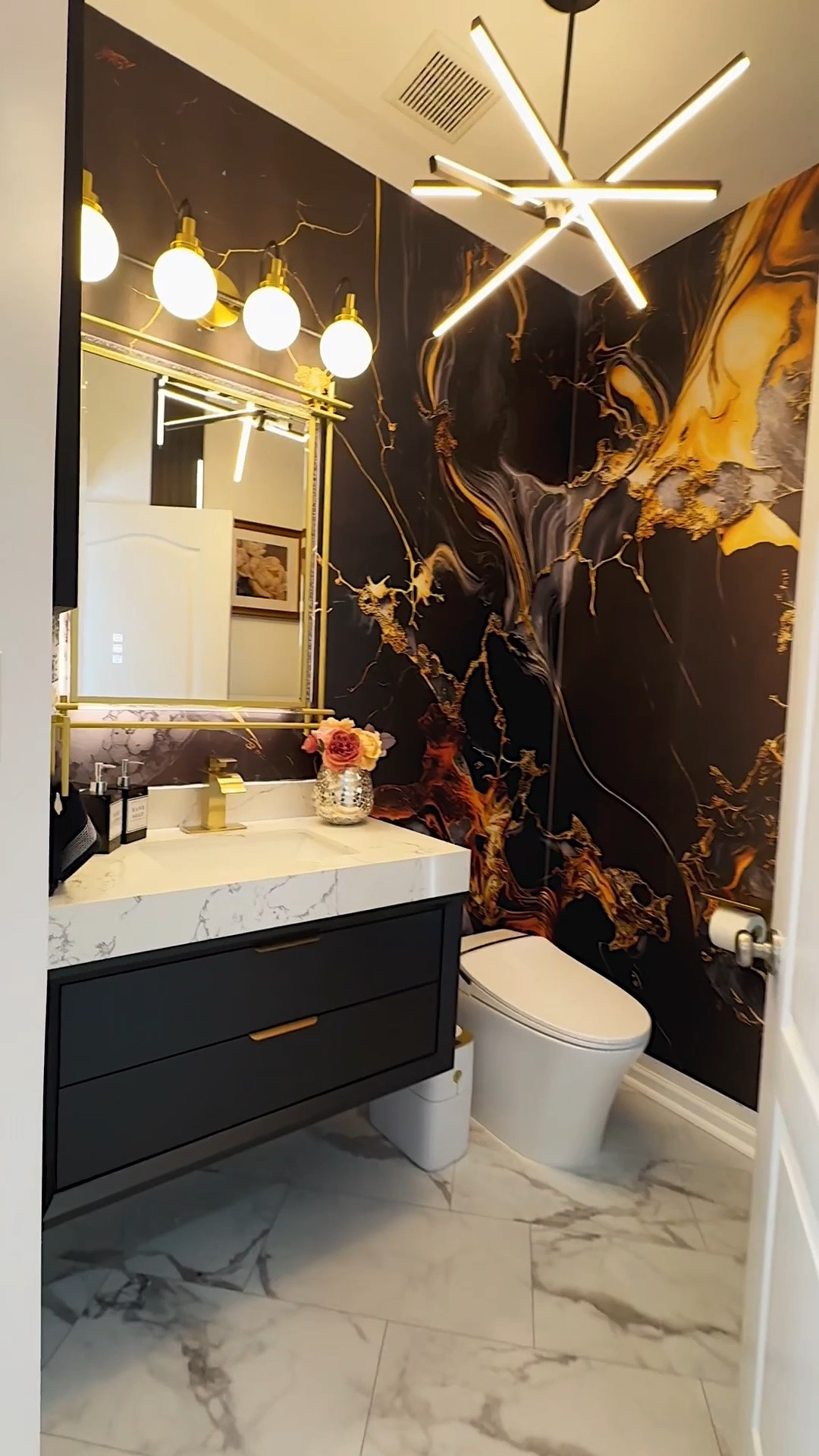 When the Wallpaper understood the assignment. This bathroom remake over honestly came out more than I expected and the wallpaper brought in that drama 💯
Tap below to shop! Follow me @omabelle for more Fashion, Home & everything inbetween. Glad to have you here!!! 💕😊🙏
Home | Home decor |Entryway decor | Entryway table | console table | Buffet table | Accent table
Pottery barn | Amazon home
Restoration hardware look for less |Luxe for less | Entryway ideas | Foyer table | Foyer decor | Sofa table | Black sofa table | Black console | Black accent table
| Black wooden table |Living room decor | Rugs | Area rug | Neutral rug | Living room family room rug | Sofa sectional | Washable cleanable sofa | Family friendly sofa furniture | Stain resistant fabric sofa | Cloud sofa | Family kid toddler | pet friendly sofa | Coffee table | Livingroom | Home decor | bedding | bedroom | fall decor |  fall porch | dresser | rug | kitchen | dispenser | cutlery set | knives

#LTKHome #LTKvlog #LTKmomlife