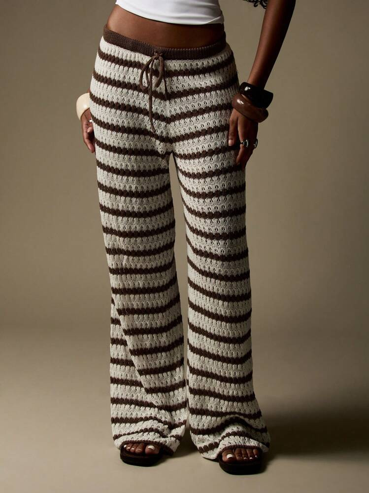 MISSGUIDED Crochet Knit Wide Leg Pants Palazzo Trousers Boho Beach Resort Wear Drawstring Lounge ... | SHEIN