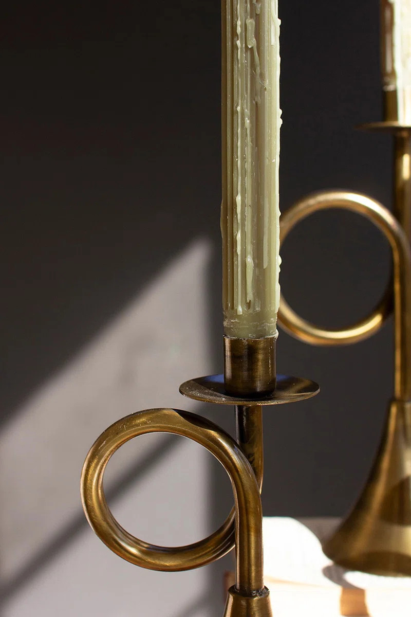 Trumpet-Shaped Antique Brass Taper Candle Holders Set of 3, 12" H (Set of 3) | Wayfair North America
