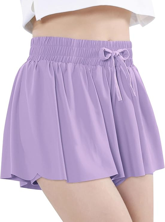 EXARUS Girls Butterfly Shorts Flowy Athletic 2 in 1 Cheer Dance Flutter Skirt Skort Running Gym P... | Amazon (US)