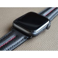 Black Sully Premium Goatskin Leather Double Ridge Padded Watch Strap For Apple Watch | Etsy (US)