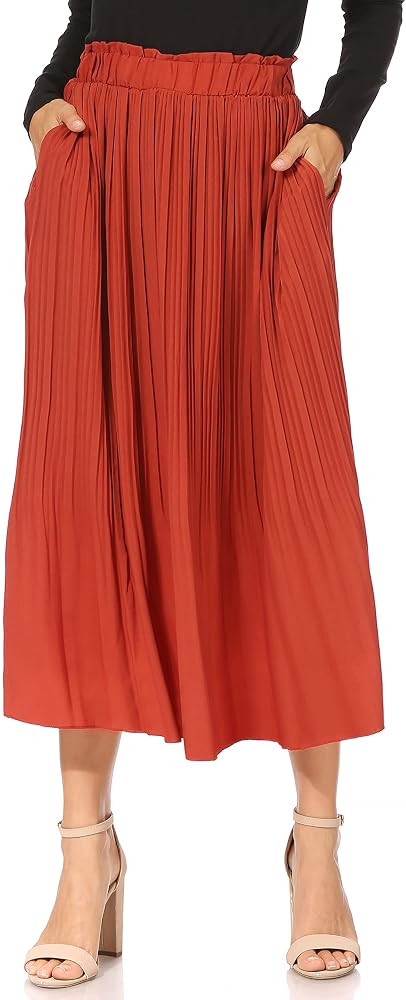Pleated Midi Skirts for Women with Pockets, Elastic High Waisted Skirt Reg & Plus Size Womens Sum... | Amazon (US)