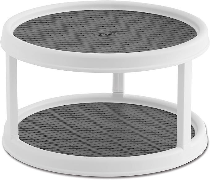Copco 2555-0187 Non-Skid 2-Tier Pantry Cabinet Lazy Susan Turntable, 12-Inch, White/Gray | Amazon (US)