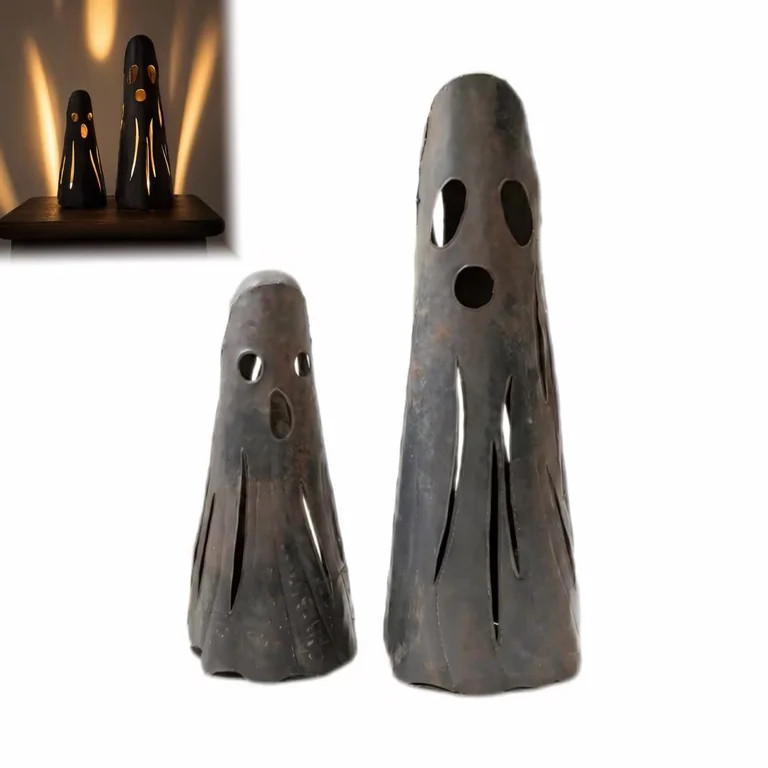 Rustic Iron Ghost Luminaries Set of 2, Hollow Cutout Metal Ghost Candle Holder Halloween Decorati... | Walmart (US)