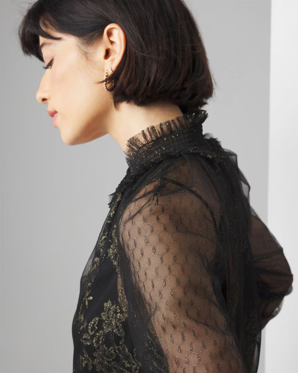 V-Neck Lace Blouse | White House Black Market