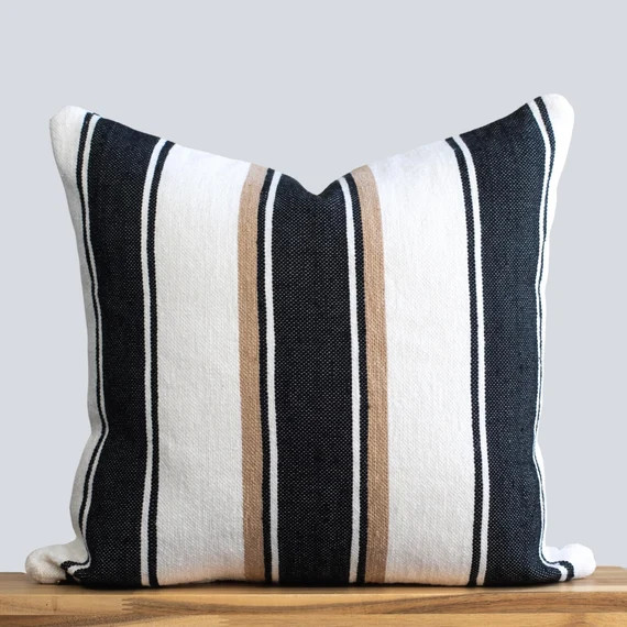 Vasco Moroccan Pillow Cover  Black Beige and White  Striped | Etsy | Etsy (US)