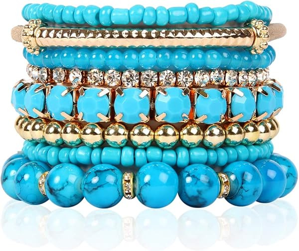 RIAH FASHION Multi Color Stretch Beaded Stackable Bracelets - Layering Bead Strand Statement Wrap... | Amazon (US)