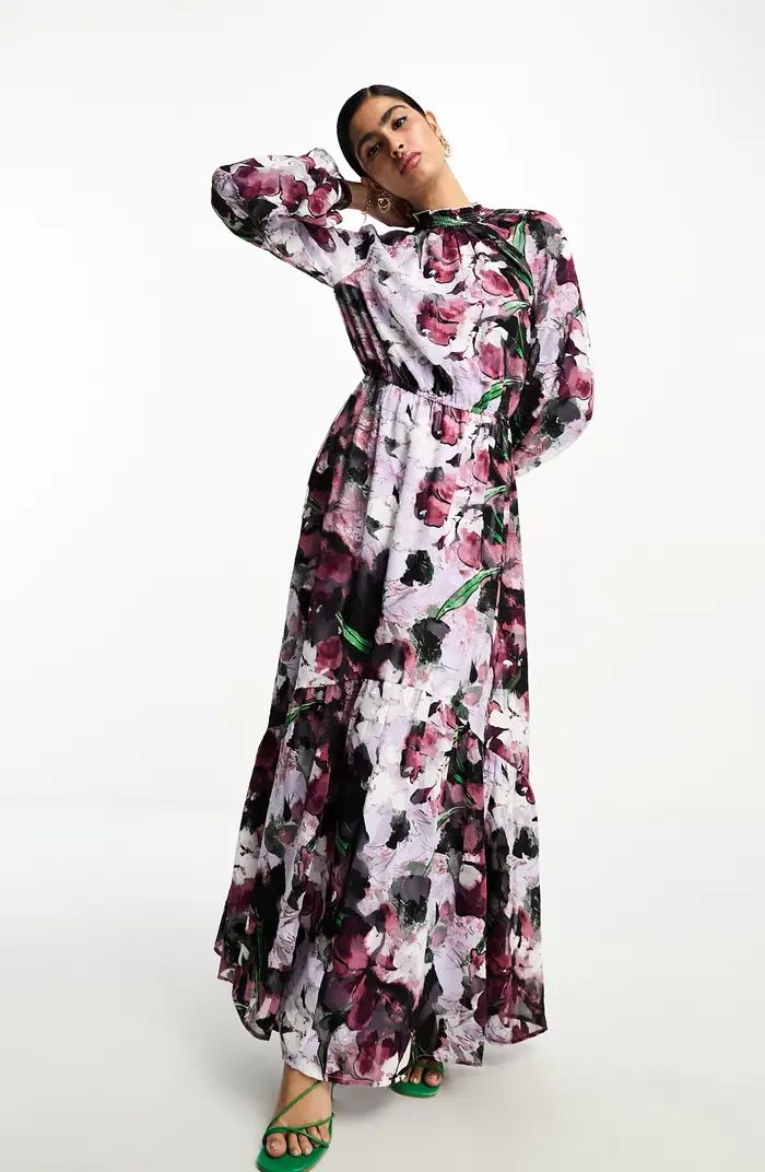 Floral Jacquard Long Sleeve Maxi Dress | Nordstrom