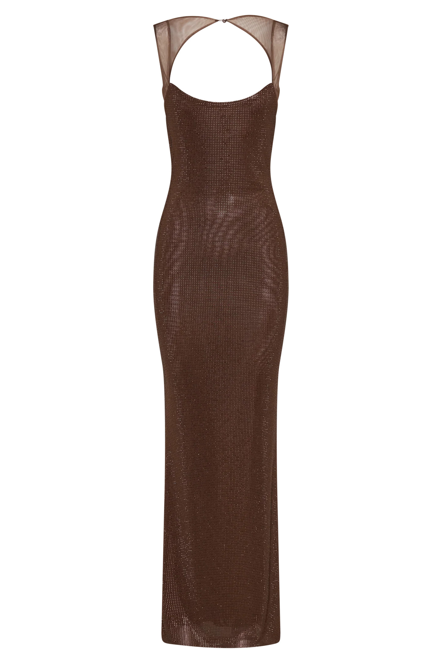 Jasmyn Hot Fix Maxi Dress With Mesh Back - Chocolate | MESHKI US
