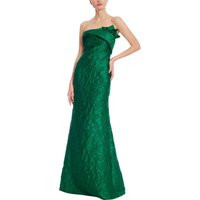 Badgley Mischka Emerald Green Strapless Floral Jacquard Mermaid Gown, Size: 0 | Badgley Mischka