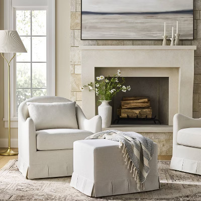 Box Pleat Swivel Glider Upholstered Accent Chair Cream - Threshold™ designed with Studio McGee | Target