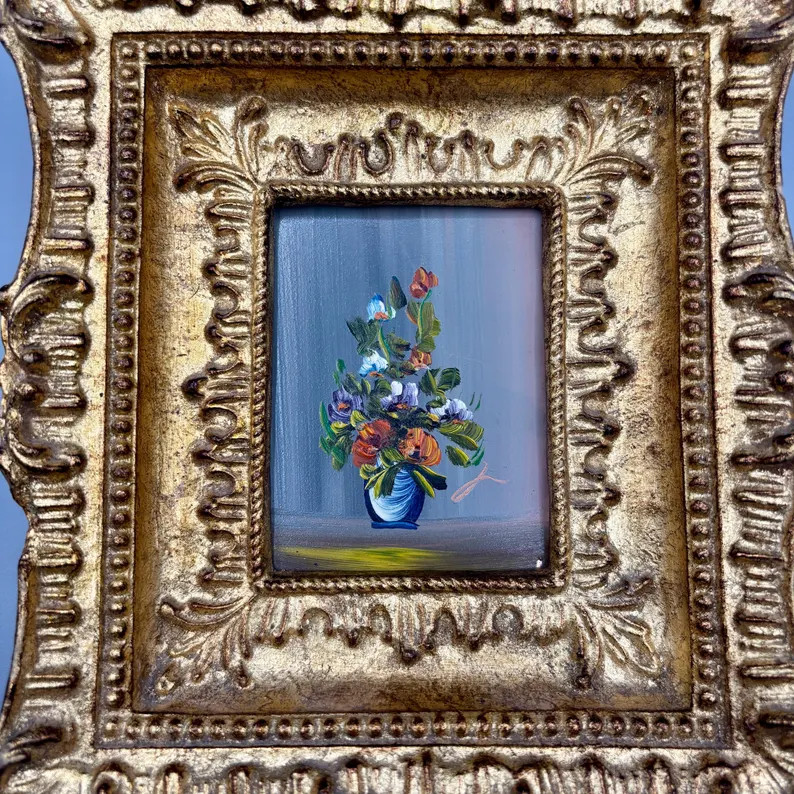 Small Vintage Still Life Oil Painting | Floral Painting with Ornate Gold Frame | Etsy (US)