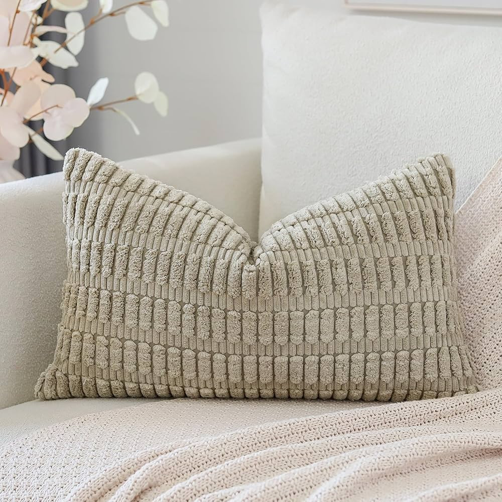 OTOSTAR Corduroy Decorative Throw Pillow Covers 16x24 Inch Super Soft Boho Striped Rectangle Pill... | Amazon (US)