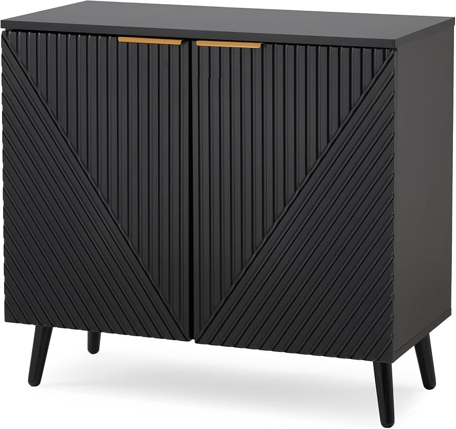 Fluted Black Storage Cabinet with Doors, Wood Sideboard Buffet Cabinet with Adjustable Shelf, Mod... | Amazon (US)