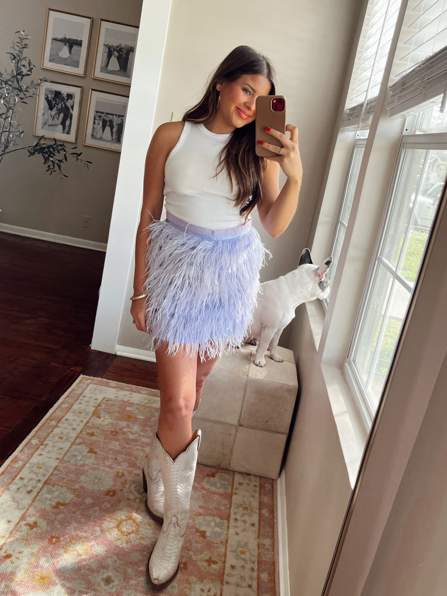 Saturday game day 💜 🏈 

Geaux Tigers, Queen of Sparkles, Feather Skirt, Purple Feathers, LSU, Louisiana State University, Gameday, Boots, Western Boots, Idyllwind

#LTKstyletip