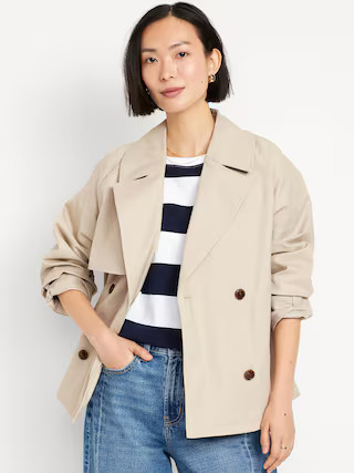 Oversized Double-Breasted Short Trench Coat | Old Navy (US)