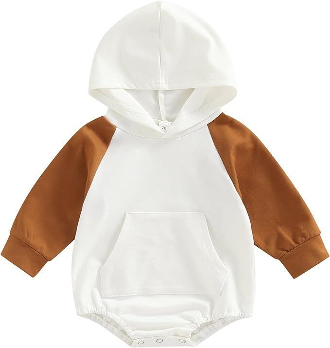 Infant Baby Boy Girl Fall Clothes Hoodie Pullover Sweatshirt Romper Color Block Long Sleeve Onesi... | Amazon (US)