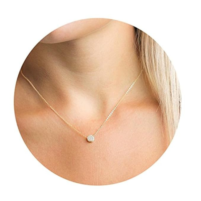 Dremmy Dainty 14K Gold Filled Sterling Silver Plated Tiny Heart Little Star CZ Cubic Zirconia Round  | Amazon (US)