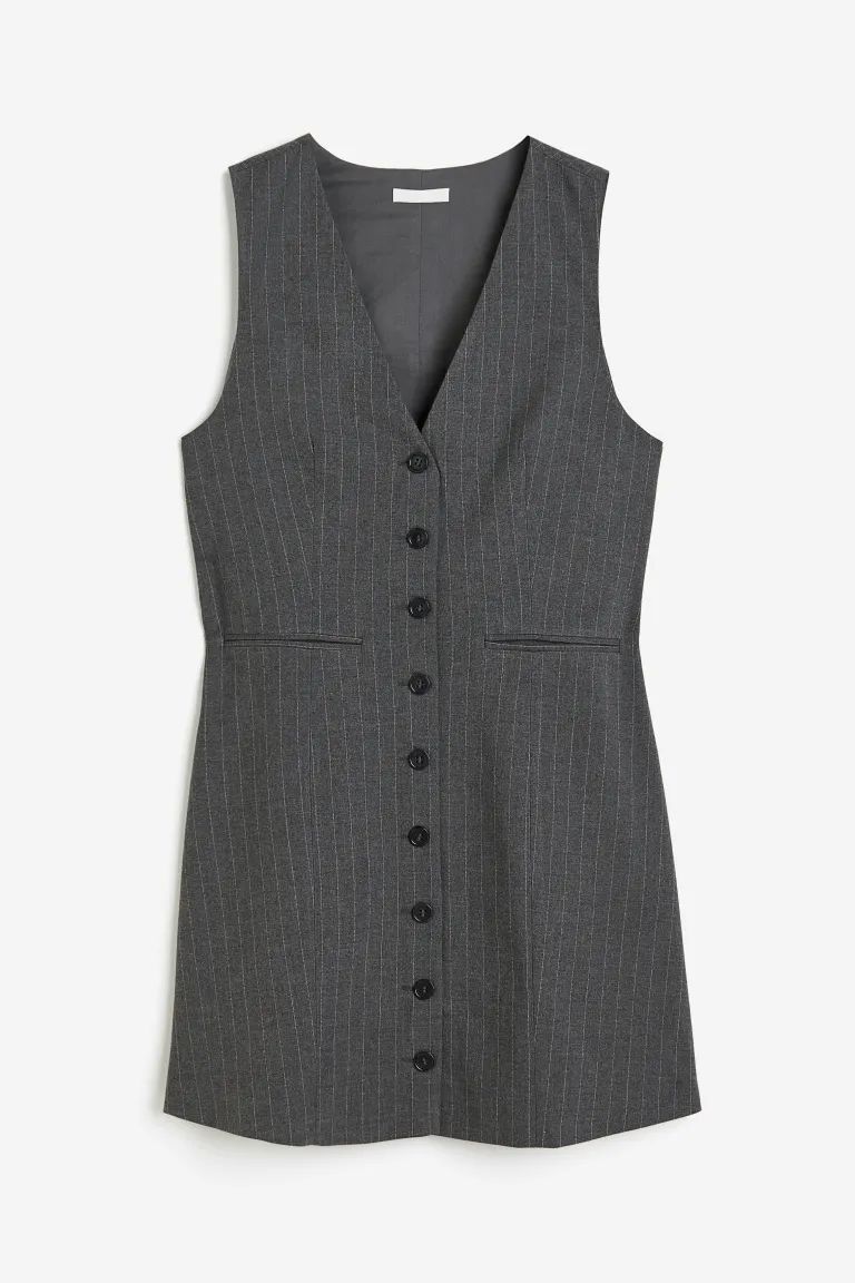 Button-front Dress - Dark gray/pinstriped - Ladies | H&M US | H&M (US + CA)