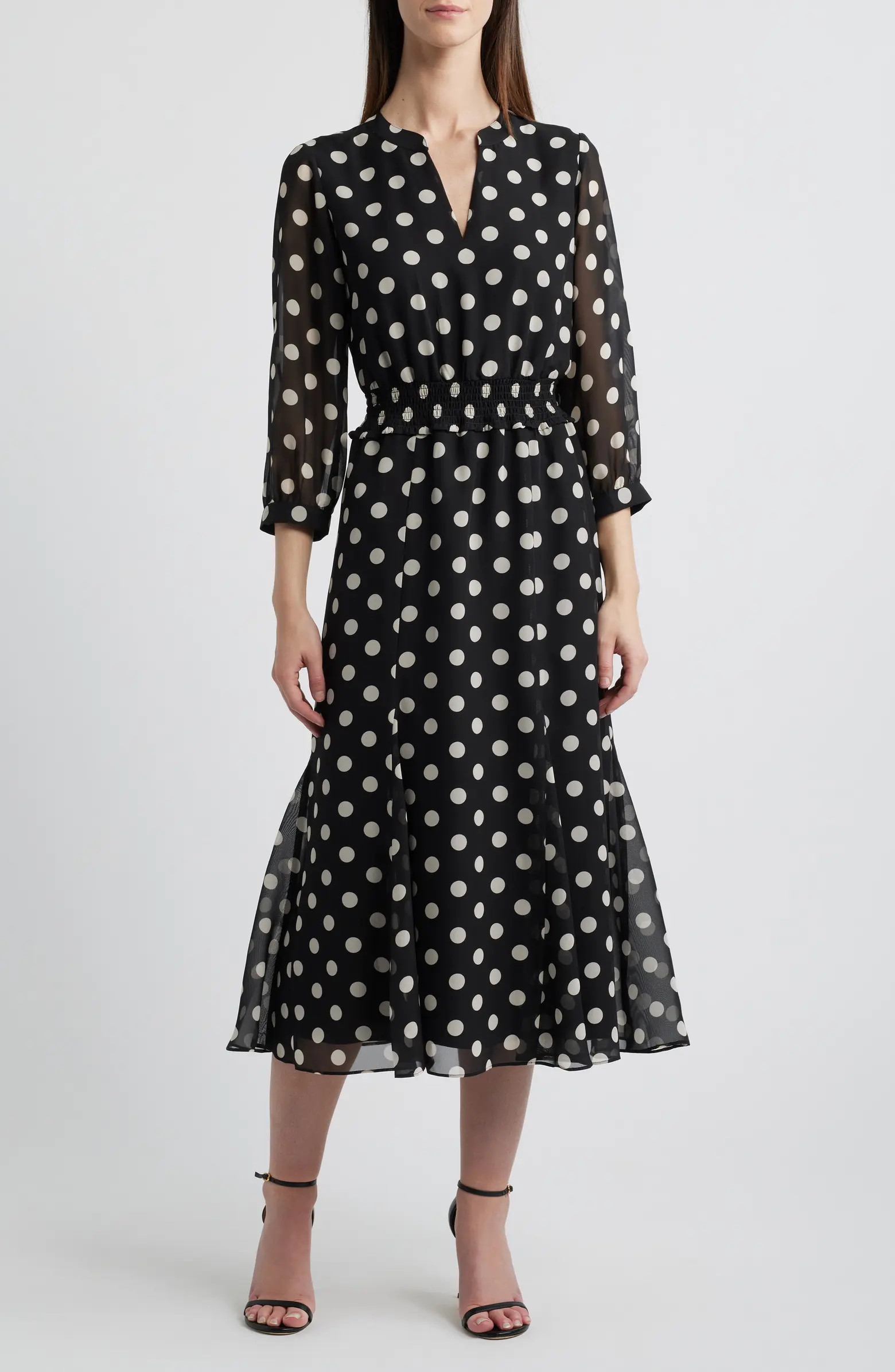 Anne Klein Polka Dot Smocked Waist Midi Dress | Nordstrom | Nordstrom