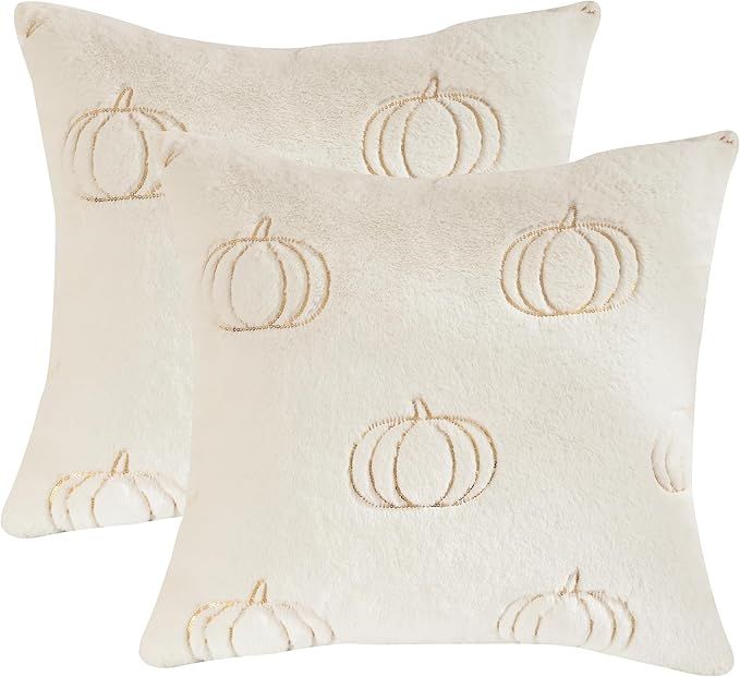 Tosleo Halloween Throw Pillow Covers 18x18 inch Set of 2 White Sequin Embroidery Pumpkins Pillow ... | Amazon (US)