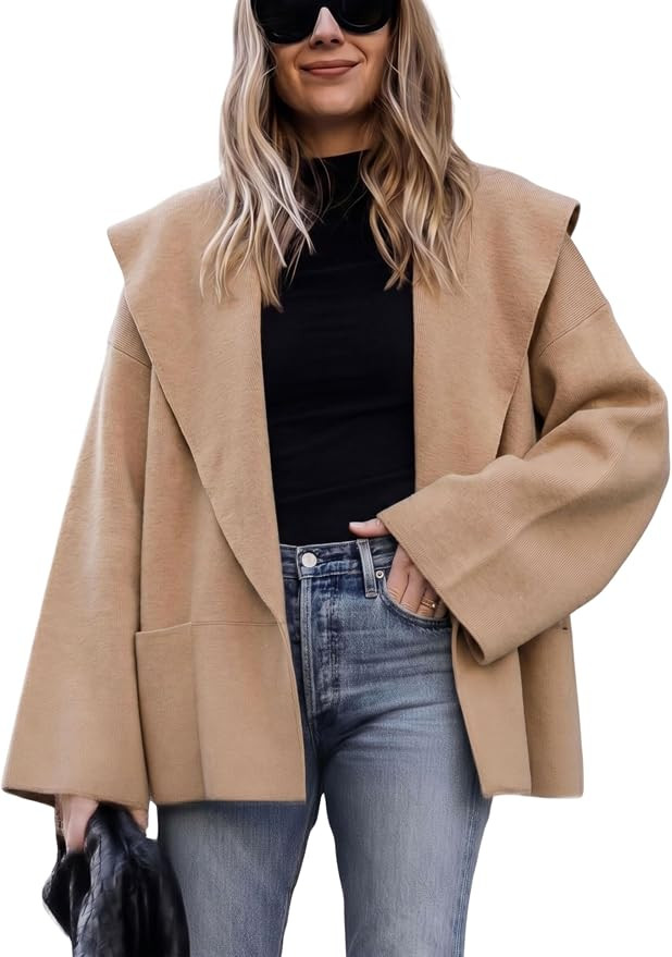Women's Shawl Collar Sweater Oversized Cardigan Open Front Fall Winter Cropped Knit Sweater | Amazon (US)