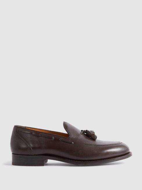 Reiss Dark Brown Clayton Leather Tassel Loafers | Reiss UK