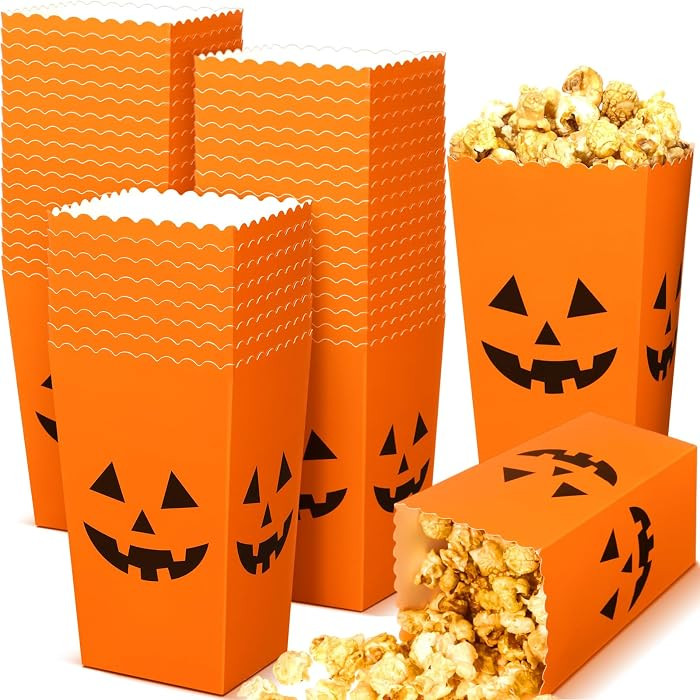 AmazingSpark 50 Pcs Halloween Popcorn Boxes Halloween Pumpkin Popcorn Bags Treat Bucket Lantern S... | Amazon (US)