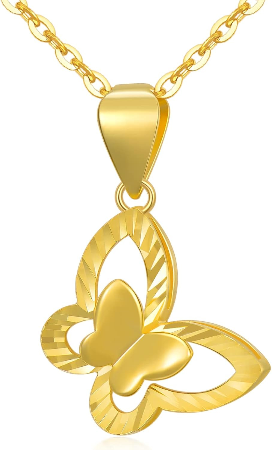 Solid 18K Gold Butterfly Necklace for Women, Real Gold Chain Butterfly Pendant Necklace Anniversa... | Amazon (US)