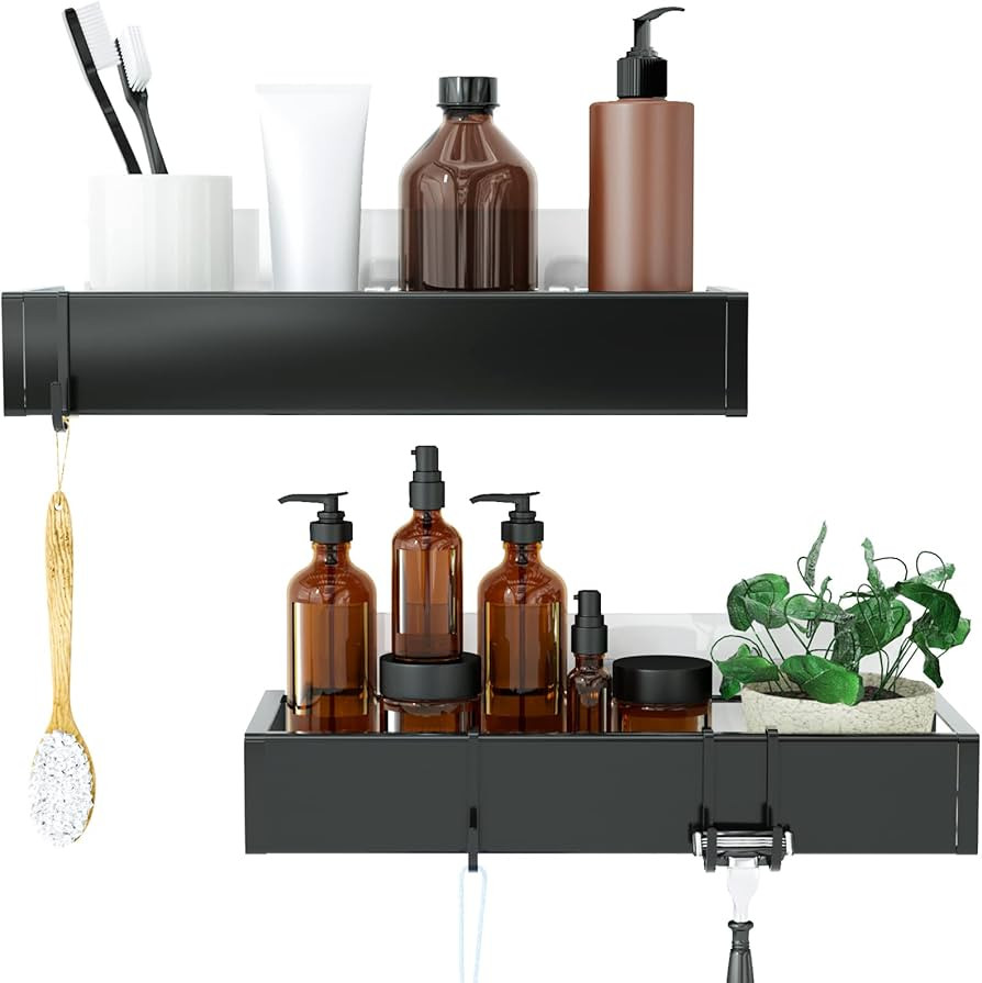 Shower Caddy, Adhesive Shower Organizer with Hooks, Shower Shelves for Inside Shower, No Drilling... | Amazon (US)