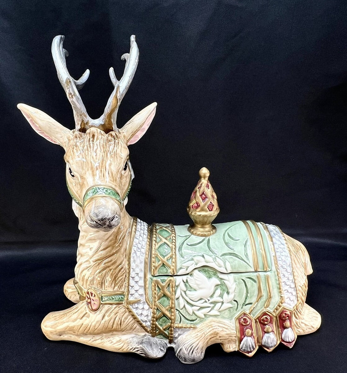 Vintage Fitz & Floyd Trinket Box Jewelry Jar Gregorian Reindeer Christmas Dish | eBay US