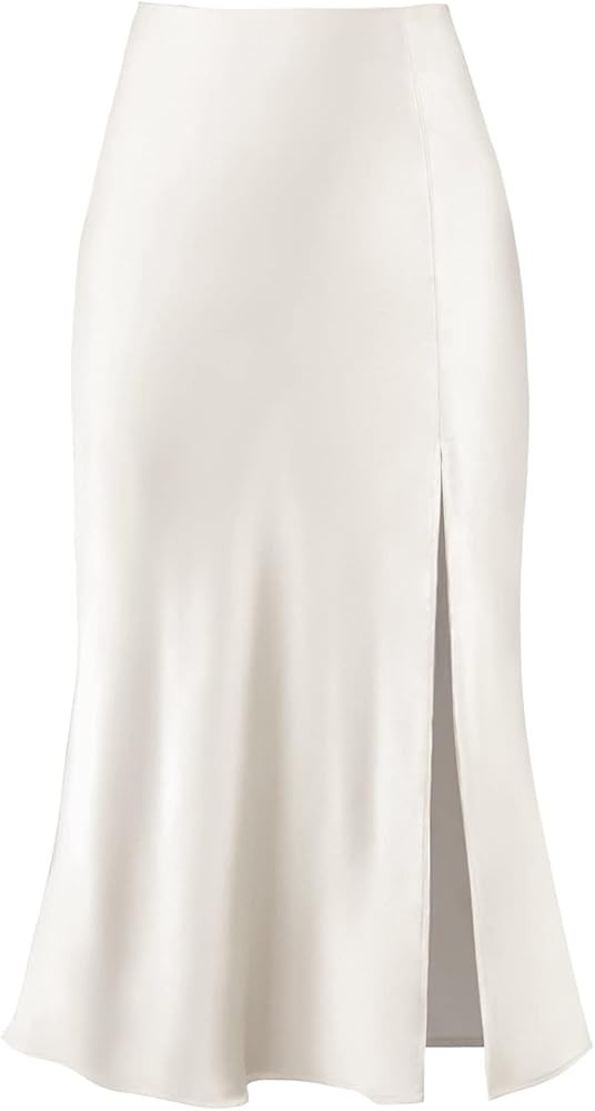 Modegal Women's Sexy Satin Side Split Thigh High Waisted Casual A Line Midi Skirt | Amazon (US)