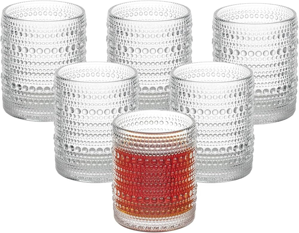 Hobnail Beaded Drinking Glasses Set of 6, 12 oz Vintage Glassware Set Romantic Water Glasses Tumb... | Amazon (US)
