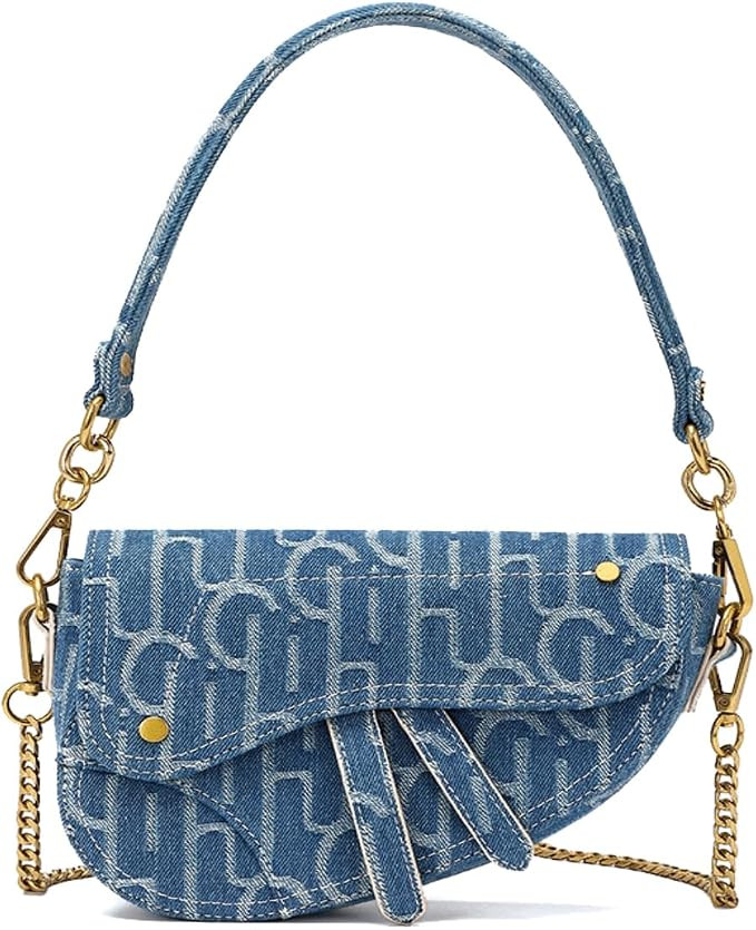 Denim Saddle Bag Clutch Purse Shoulder Handbag for Girls Women Trendy Design Satchel Bags Crossbo... | Amazon (US)