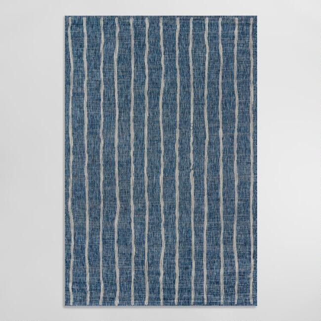 Blue and Ivory Stripe Parker Indoor Outdoor Rug | World Market