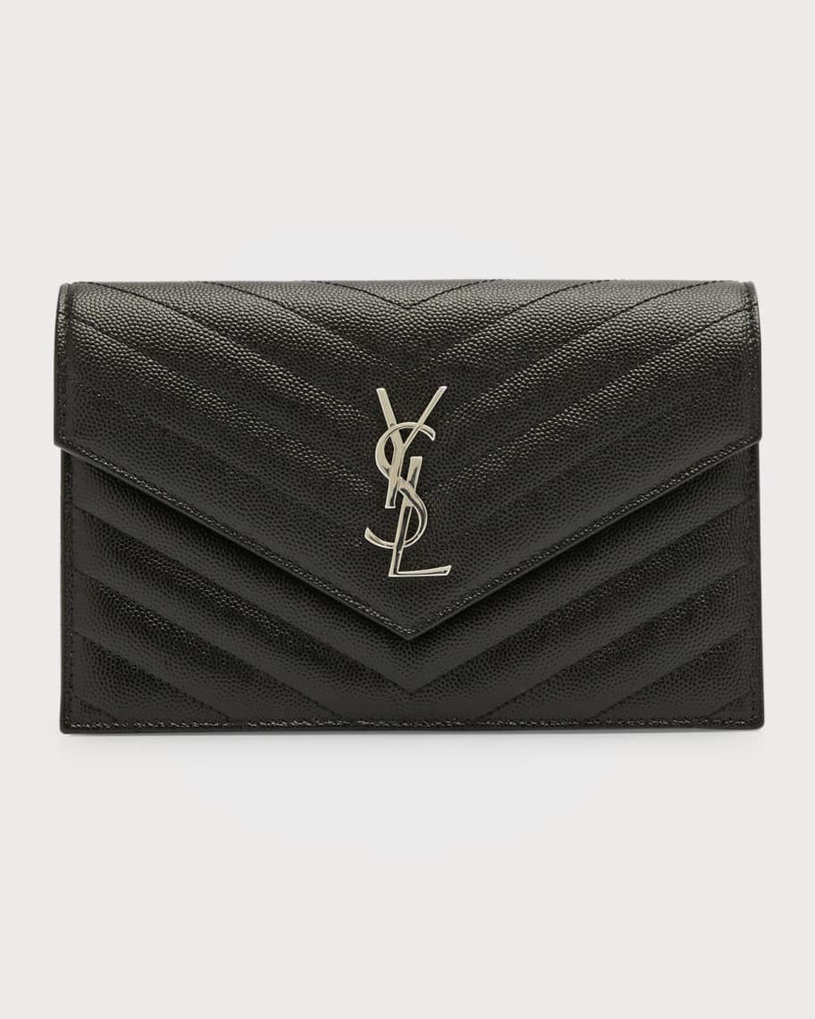 Saint Laurent YSL Monogram Small Wallet on Chain in Grained Leather | Neiman Marcus