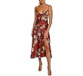 Fashionme Women Spaghetti Strap Midi Satin Dresses Tie Front Backless Split Hollow Dress | Amazon (US)