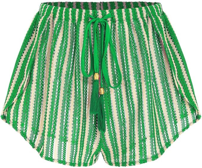 ZAFUL Crochet Cover Up Shorts for Women Beach Swimwear 2026 Boho High Waisted Drawstring Flowy Sw... | Amazon (US)