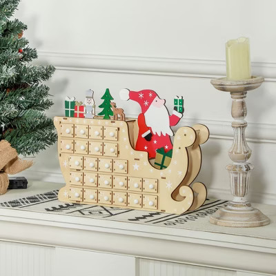 Angel Sar Wooden Christmas Advent Calendar, 24 Drawer Countdown Calendar with Santa Sleigh Design, Reusable Holiday Decor | Target