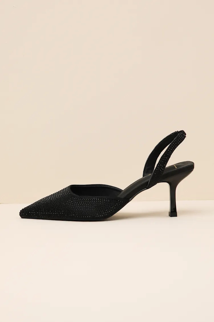 Elmira Black Rhinestone Studded Slingback Pumps | Lulus