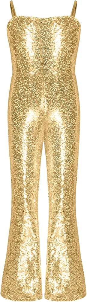 Kids Girls Shiny Sequins Bell Bottoms Dance Jumpsuit Halloween Carnival Party Movie Character Roleplay Dress Up | Amazon (US)