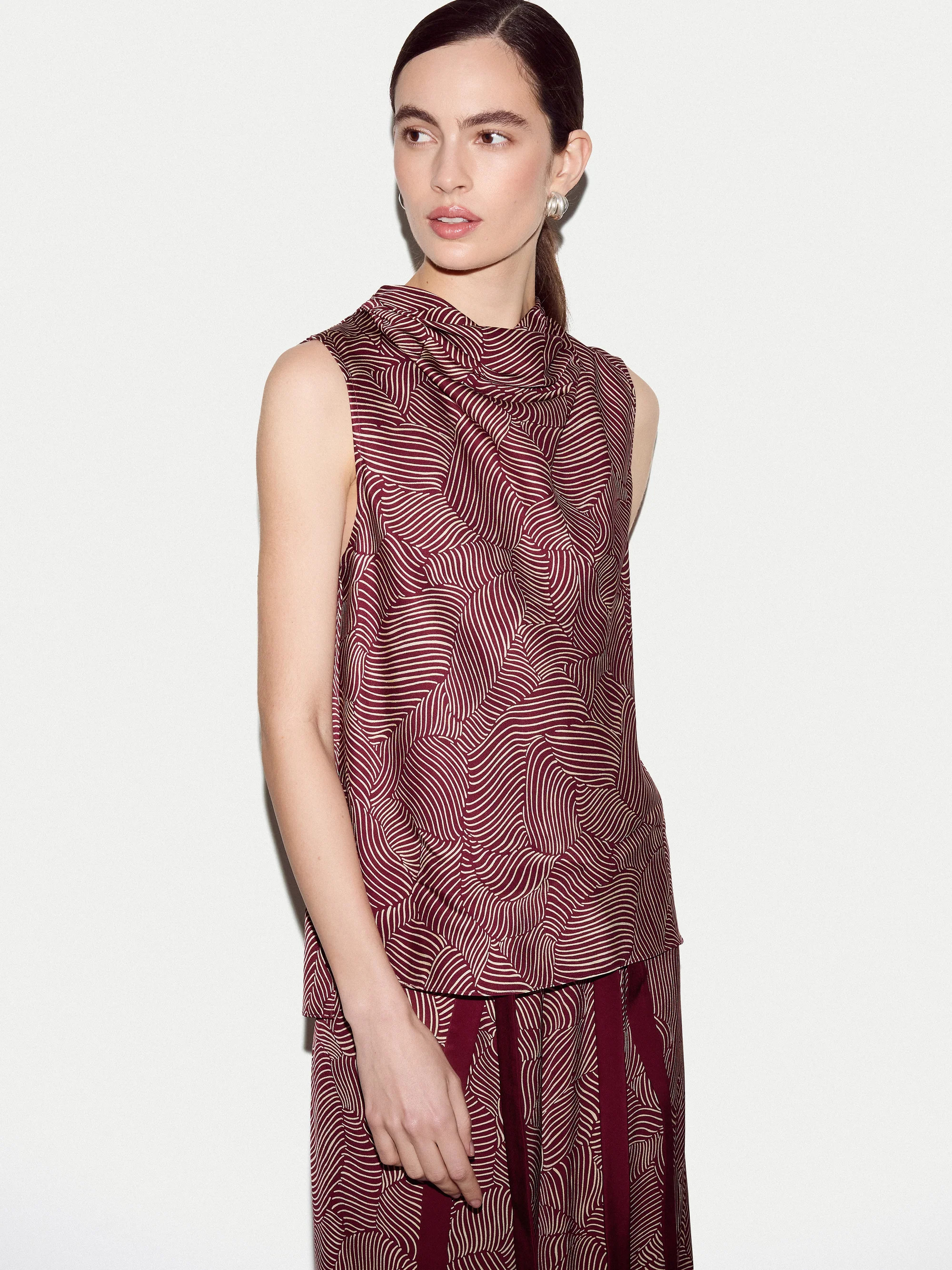 Optic Swirl Cowl Neck Top | Red | Jigsaw (UK)