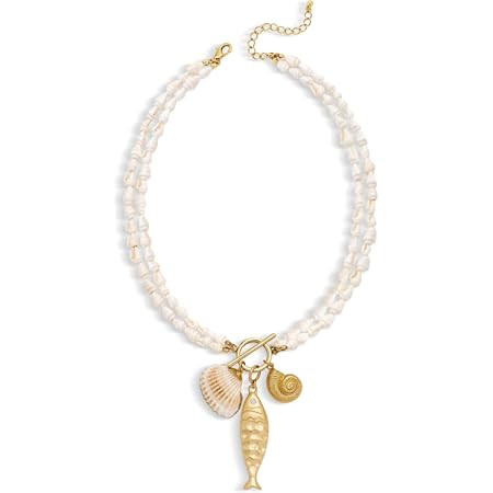 Fish Necklace for Women Chunky Beach Seashell Fish Pendant Necklace Summer Boho Fish Charm Layere... | Amazon (US)