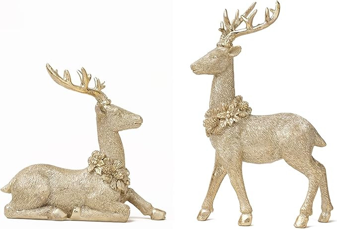 2pcs Gold Reindeer Decor, Christmas Deer Figurines Tabletop Home Decorations Indoor | Amazon (US)